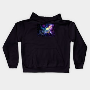 Watercolor Starry Sky, Violet Nebula and Yellow Shine Kids Hoodie